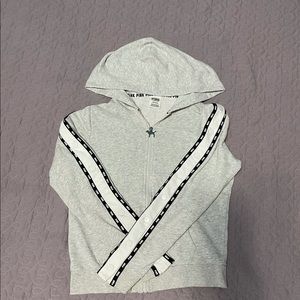 Gray and white zip up sweater